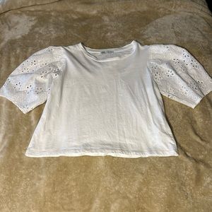 Zara white shirt with eyelet sleeves size medium